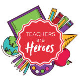 Red badge that says teachers are heroes